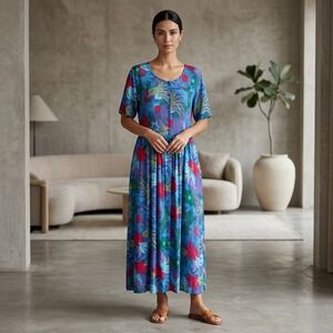 Adini Maxi Dress Womens Size L Floral Button Down Pleated Cottagecore Rayon NWT